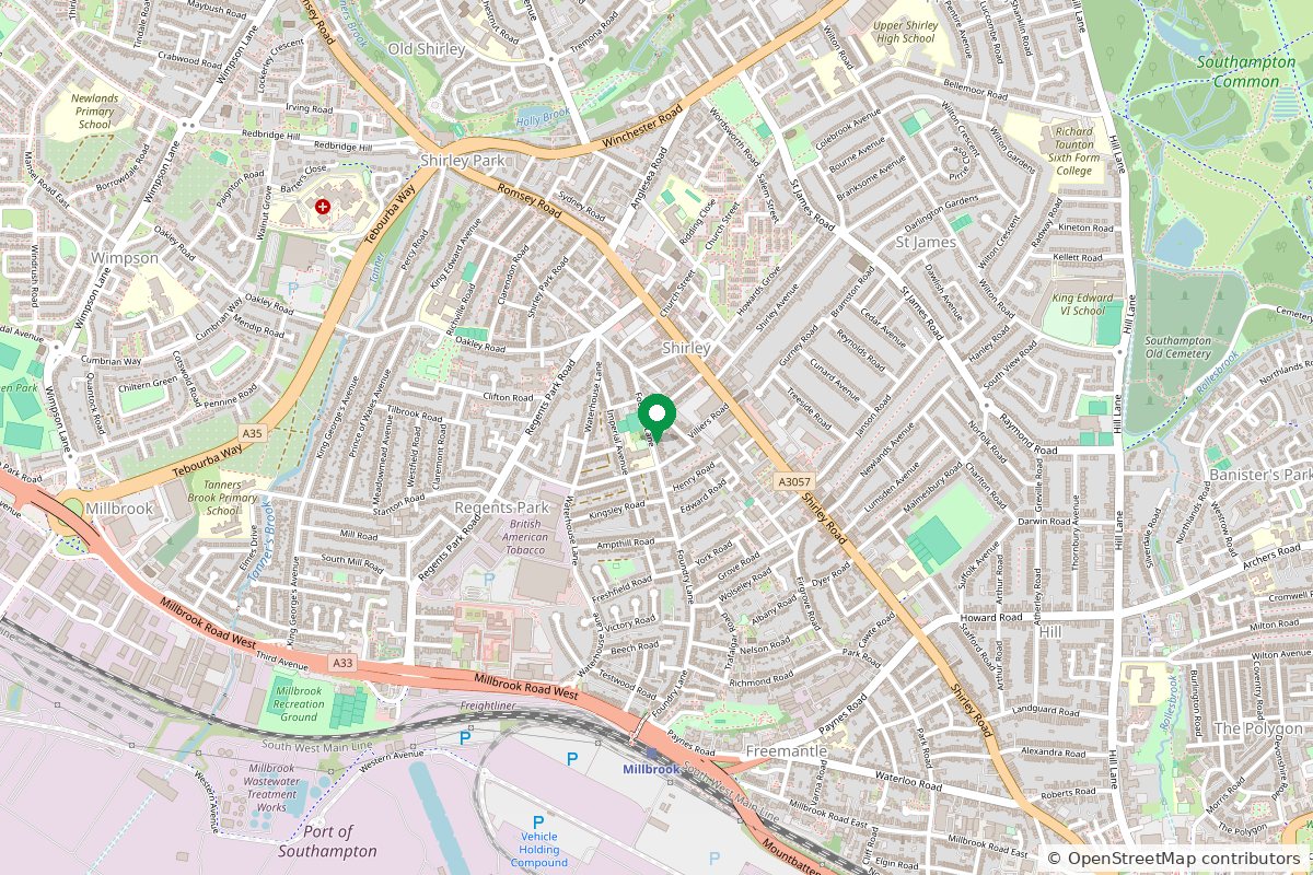 Map showing the Soton Cars office in Shirley, Southampton